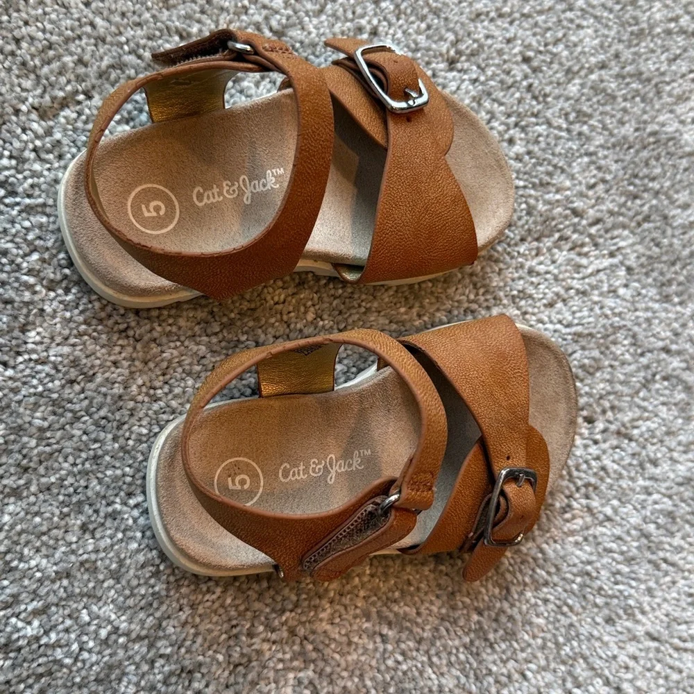 Cat & Jack- Toddler Girls' Shaelyn Sandals, size 5 Hook & Loop Contoured Footbed